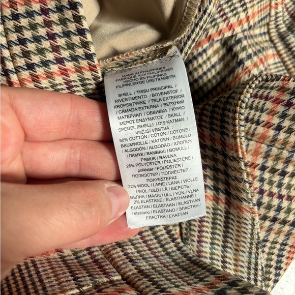 LAUREN Ralph Lauren 22% Wool Pleated A-Line Houndstooth Plaid Skirt Neutral - Picture 2 of 6